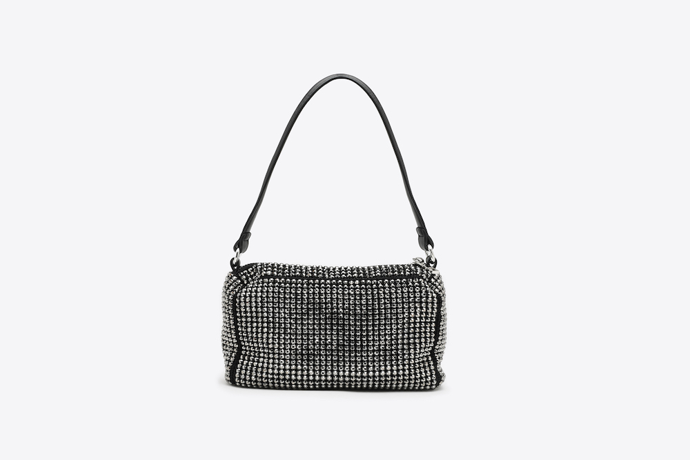 9423 SILVER DIAMANTE EMBELLISHED LONG HANDLE HANDBAG