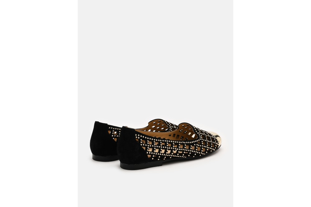 P1-1 BLACK STARLING METAL TOE STUDS EMBELLISHED FLATS